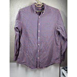 Vineyard Vines Slim Fit Whale Shirt Mens Button Down Plaid Blue Pink‎ Size Large